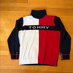 Tommy Hilfiger women’s logo colorblocked turtleneck sweater.